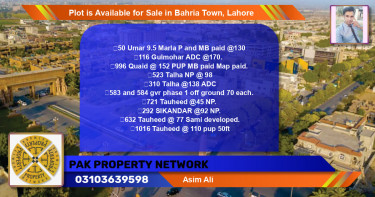 Residential Plot for Sale in Bahria Town, Lahore - (BP-90754)