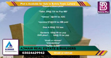 Residential Plot for Sale in Bahria Town, Lahore - (BP-90786)