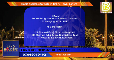 Residential Plot for Sale in Bahria Town, Lahore - (BP-90861)