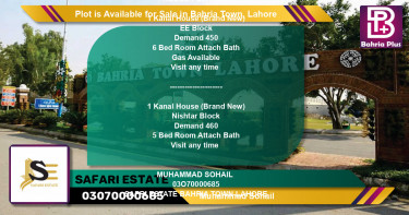 Residential Plot for Sale in Bahria Town, Lahore - (BP-90948)
