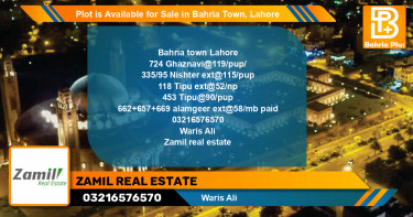Residential Plot for Sale in Bahria Town, Lahore - (BP-91017)