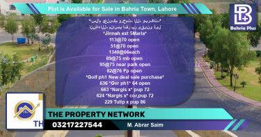 Residential Plot for Sale in Bahria Town, Lahore - (BP-91088)