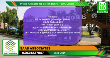 Residential Plot for Sale in Bahria Town, Lahore - (BP-91093)
