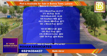 Residential Plot for Sale in Bahria Town, Lahore - (BP-91117)
