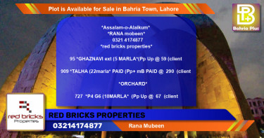 Residential Plot for Sale in Bahria Town, Lahore - (BP-91123)