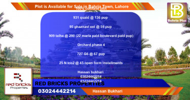 Residential Plot for Sale in Bahria Town, Lahore - (BP-91137)