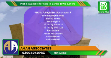 Residential Plot for Sale in Bahria Town, Lahore - (BP-91340)