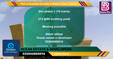 Residential Plot for Sale in Bahria Town, Lahore - (BP-91341)