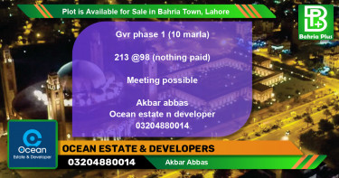 Residential Plot for Sale in Bahria Town, Lahore - (BP-91380)