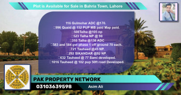 Residential Plot for Sale in Bahria Town, Lahore - (BP-91392)
