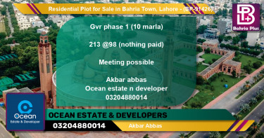 Residential Plot for Sale in Bahria Town, Lahore - (BP-91426)