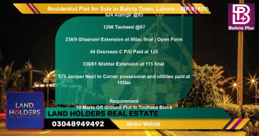Residential Plot for Sale in Bahria Town, Lahore - (BP-91429)