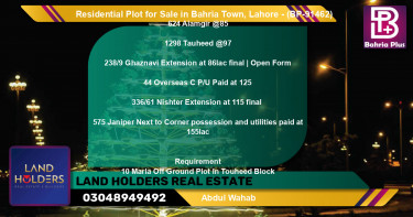 Residential Plot for Sale in Bahria Town, Lahore - (BP-91462)