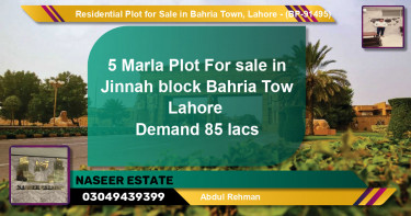 Residential Plot for Sale in Bahria Town, Lahore - (BP-91495)