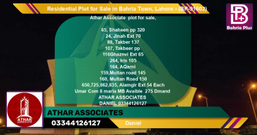 Residential Plot for Sale in Bahria Town, Lahore - (BP-91602)