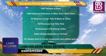 Residential Plot for Sale in Bahria Town, Lahore - (BP-91639)