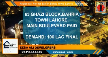 Residential Plot for Sale in Bahria Town, Lahore - (BP-91673)