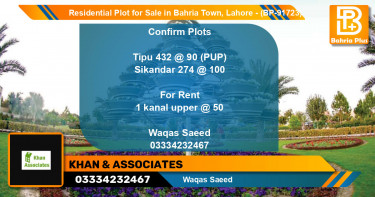 Residential Plot for Sale in Bahria Town, Lahore - (BP-91723)