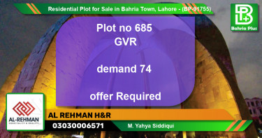 Residential Plot for Sale in Bahria Town, Lahore - (BP-91755)