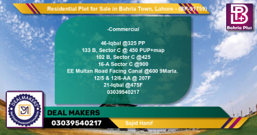 Residential Plot for Sale in Bahria Town, Lahore - (BP-91759)