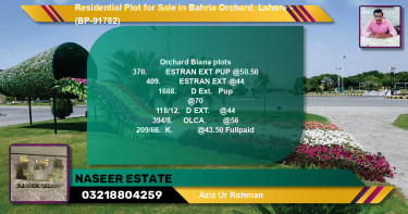 Residential Plot for Sale in Bahria Orchard, Lahore - (BP-91782)
