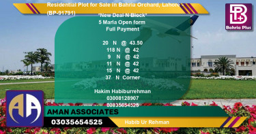 Residential Plot for Sale in Bahria Orchard, Lahore - (BP-91791)
