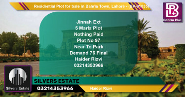 Residential Plot for Sale in Bahria Town, Lahore - (BP-91835)