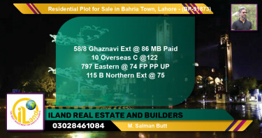 Residential Plot for Sale in Bahria Town, Lahore - (BP-91873)