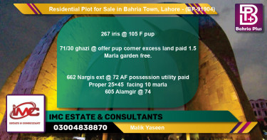 Residential Plot for Sale in Bahria Town, Lahore - (BP-91904)