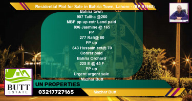 Residential Plot for Sale in Bahria Town, Lahore - (BP-91968)