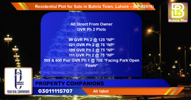 Residential Plot for Sale in Bahria Town, Lahore - (BP-92016)
