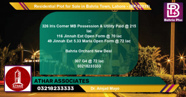 Residential Plot for Sale in Bahria Town, Lahore - (BP-92039)