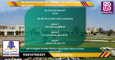 Residential Plot for Sale in Phase 4 - G4 Block -  Bahria Orchard, Lahore - (BP-92055)