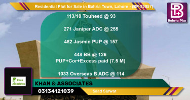 Residential Plot for Sale in Bahria Town, Lahore - (BP-92057)