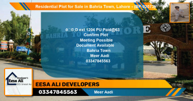 Residential Plot for Sale in Bahria Town, Lahore - (BP-92073)