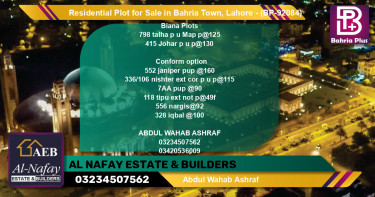 Residential Plot for Sale in Bahria Town, Lahore - (BP-92084)