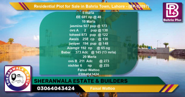 Residential Plot for Sale in Bahria Town, Lahore - (BP-92097)