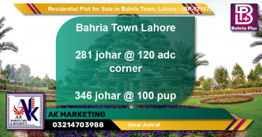 Residential Plot for Sale in Bahria Town, Lahore - (BP-92102)