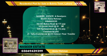 Residential Plot for Sale in Bahria Town, Lahore - (BP-92148)