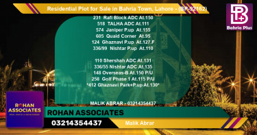 Residential Plot for Sale in Bahria Town, Lahore - (BP-92162)