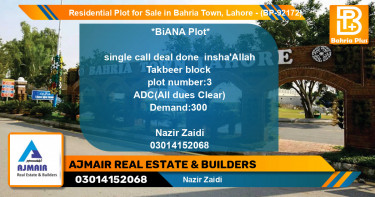 Residential Plot for Sale in Bahria Town, Lahore - (BP-92172)
