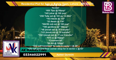 Residential Plot for Sale in Bahria Town, Lahore - (BP-92237)