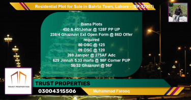 Residential Plot for Sale in Bahria Town, Lahore - (BP-92307)