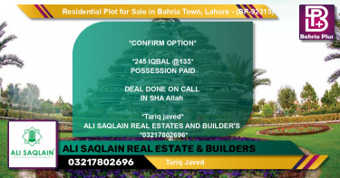 Residential Plot for Sale in Bahria Town, Lahore - (BP-92315)