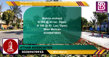 Residential Plot for Sale in Bahria Orchard, Lahore - (BP-92323)
