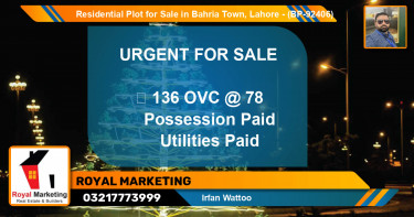 Residential Plot for Sale in Bahria Town, Lahore - (BP-92406)