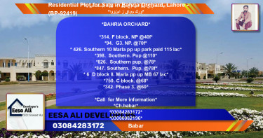 Residential Plot for Sale in Bahria Orchard, Lahore - (BP-92419)