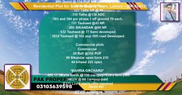 Residential Plot for Sale in Bahria Town, Lahore - (BP-92432)
