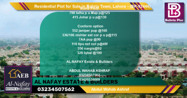 Residential Plot for Sale in Bahria Town, Lahore - (BP-92446)