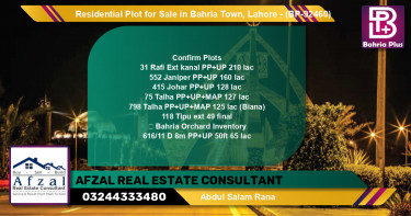 Residential Plot for Sale in Bahria Town, Lahore - (BP-92460)